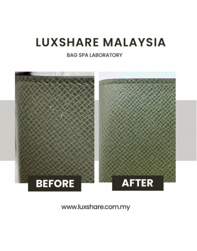 LOUIS VUITTON MULTIPLE WALLET GREEN BLUE TAIGA LEATHER COLOUR RESTORE THE DAMAGE PART