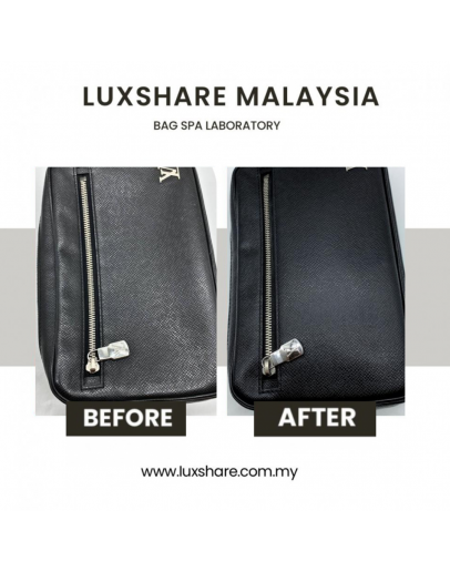 LOUIS VUITTON CLUTCH IN BLACK TAIGA LEATHER NANO RESTORATION 