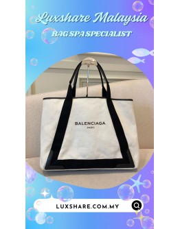 BALENCIAGA NAVY CABAS TOTE BAG (BAG SPA CLEANING,COLOR TOUCP UP)