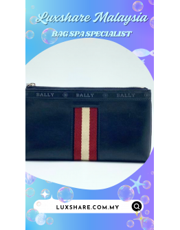  BALLY POUCH WITH WRISTLET STRAP IN DARK BROWN AND RED WHITE STRIPES " ZIP REPLACEMENT AND BAG SPA SERVICE"