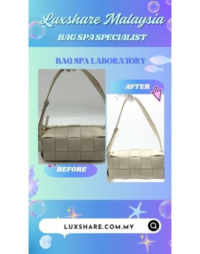 BOTTEGA VENETA CASSETTE SHOULDER BAG IN WHITE  (BAG SPA CLEANING, NANO RESTORATION)