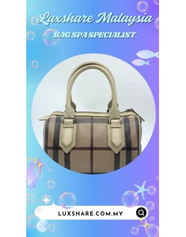 BURBERRY BEIGE SMOKED CHECK PVC CHESTER BOWLING BAG (BAG SPA CLEANING,COLOR TOUCP UP)