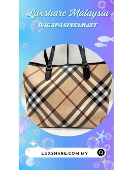 BURBERRY SUPERNOVA CHECK COATED CANVAS TOTE BAG (REMOVE MOULD , BAG SPA CLEANING)