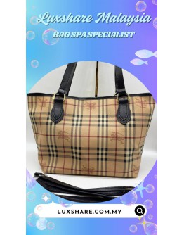 BURBERRY HAYMARKET CHECK COATED CANVAS LARGE REGENT TOTE BAG (BAG SPA CLEANING,LEATHER REPLACEMENT)