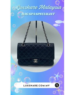 CHANEL CLASSIC DOUBLE FLAP SHOULDER BAG IN BLACK QUILTED CAVIAR LEATHER (BAG SPA CLEANING,TOUCH UP CORNER PART)