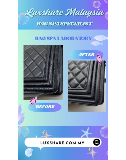 CHANEL BOY FLAP BAG IN BLACK LEATHER (BAG SPA CLEANING,COLOR TOUCH UP)