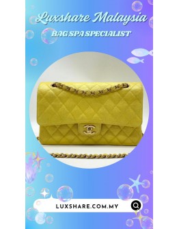 CHANEL MEDIUM CLASSIC DOUBLE FLAP SHOULDER BAG IN YELLOW (BAG SPA CLEANING, NANO RESTORATION)