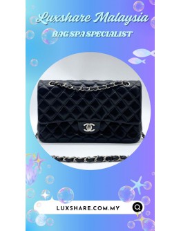 CHANEL CLASSIC JUMBO DOUBLE FLAP BAG IN BLACK PATENT LEATHER (BAG SPA CLEANING,TREATMENT AND CARE)