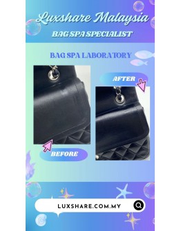 CHANEL CLASSIC JUMBO DOUBLE FLAP BAG IN BLACK PATENT LEATHER (BAG SPA CLEANING,TREATMENT AND CARE)