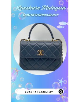 CHANEL BLUE QUILTED LAMBSKIN SMALL CC TOP HANDLE BAG (BAG SPA CLEANING,GOLD PLATED)