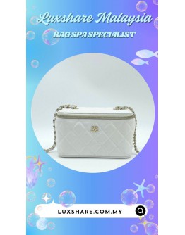 CHANEL WHITE QUILTED LEATHER MINI VANITY CASE (BAG SPA CLEANING,TREATMENT AND CARE)