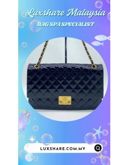 CHANEL BLACK PATENT LEATHER FLAP BAG (BAG SPA CLEANING,NANO RESTORATION)