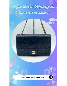 CHANEL MEDIUM DOUBLE FLAP BAG IN BLACK (HARDWARE REPLACEMENT,BAG SPA CLEANING)