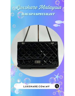 CHANEL REISSUE 2.55 FLAP BAG BLACK PATENT LEATHER (BAG SPA CLEANING,LEATHER REPLACEMENT)