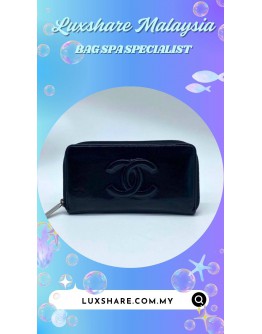 CHANEL ZIP-AROUND WALLET BLACK PATENT LEATHER (BAG SPA CLEANING,NANO RESTORATION)