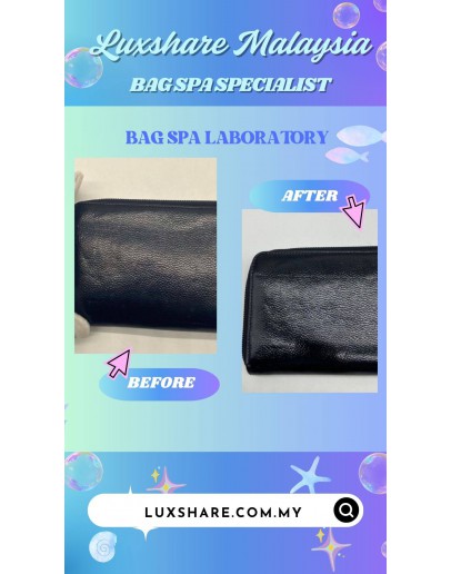 CHANEL ZIP-AROUND WALLET BLACK PATENT LEATHER (BAG SPA CLEANING,NANO RESTORATION)