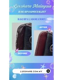 CHANEL QUILTED MEDIUM CC BUCKET BAG WITH CHAIN STRAP IN BLACK CAVIAR LEATHER AND MAROON CALFSKIN LEATHER'' LEATHER REPLAMENT AND NANO RESTORE''