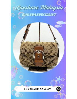 COACH SOHO BUCKLE FLAP BAG IN BROWN SIGNATURE MONOGRAM CANVAS (BAG SPA CLEANING,TREATMENT AND CARE)