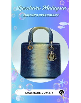 CHRISTIAN DIOR BLUE OMBRÉ LIZARD MEDIUM LADY DIOR TOTE BAG (BAG SPA CLEANING,TREATMENT&CARE)