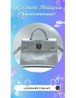 CHRISTIAN DIOR DIOREVER SILVER METALLIC CALFSKIN LEATHER FLAP BAG (BAG SPA CLEANING,COLOR TOUCP UP)