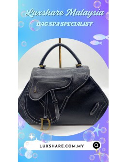 CHRISTIAN DIOR SADDLE TOP HANDLE BAG IN BLACK (NANO RESTORATION, LEATHER REPLACEMENT)