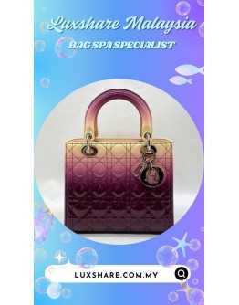 CHRISTIAN DIOR LADY DIOR MEDIUM OMBRÉ PATENT LEATHER CANNAGE BAG (BAG SPA CLEANING,NANO RESTORATION)