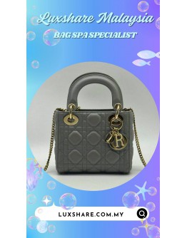 CHRISTIAN DIOR MINI LADY DIOR BAG IN GREY LAMBSKIN (BAG SPA CLEANING,TREATMENT AND CARE)