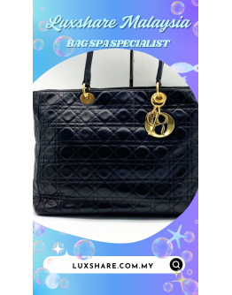 CHRISTIAN DIOR TOTE SHOULDER BAG IN BLACK CANNAGE LEATHER" NANO RESTORE GOLD PLATED AND BAG SPA SERVICE"