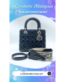 CHRISTIAN DIOR LADY DIOR MEDIUM IN BLACK LAMBSKIN LEATHER WITH SILVER HARDWARE INCLUDES WITH TWO STRAP LEATHER AND CANVAS" HARDWARE POLISH AND BAG SPA SERVICE"