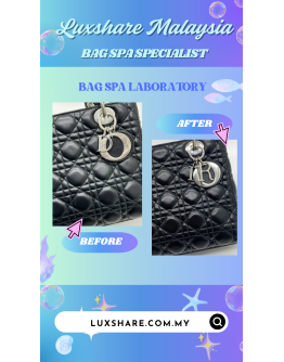 CHRISTIAN DIOR LADY DIOR MEDIUM IN BLACK LAMBSKIN LEATHER WITH SILVER HARDWARE INCLUDES WITH TWO STRAP LEATHER AND CANVAS" HARDWARE POLISH AND BAG SPA SERVICE"