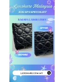 CHRISTIAN DIOR LADY DIOR MEDIUM IN BLACK LAMBSKIN LEATHER WITH SILVER HARDWARE INCLUDES WITH TWO STRAP LEATHER AND CANVAS" HARDWARE POLISH AND BAG SPA SERVICE"