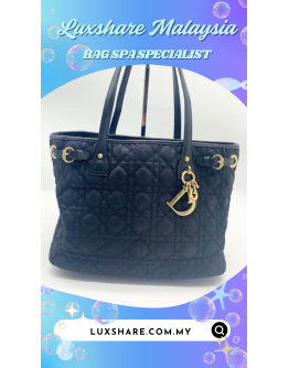 CHRISTIAN DIOR HANDLE HANDBAG IN BLACK CANNAGE FABRIC CANVAS LEATHER WITH SILVER HARDWARE" OIL EDGE REPAIR REPLACEMENT AND BAG SPA SERVICE"