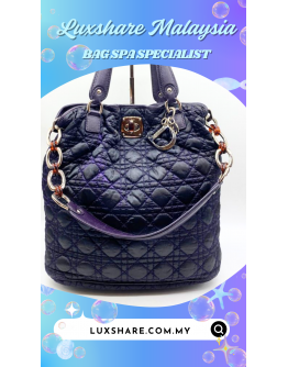 CHRISTIAN DIOR HOBO TOP HANDLE AND SHOULDER BAG IN PURPLE CANNAGE NYLON AND CALFSKIN LEATHER" NANO RESTORE AND BAG SPA SERVICE"