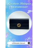 GUCCI INTERLOCKING LONG WALLET IN BLACK LEATHER (BAG SPA CLEANING, GOLD PLATED)