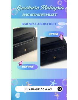 GUCCI INTERLOCKING LONG WALLET IN BLACK LEATHER (BAG SPA CLEANING, GOLD PLATED)