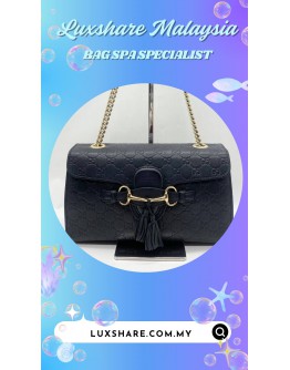 GUCCI EMILY CHAIN SHOULDER BAG IN BLACK (BAG SPA CLEANING,COLOR TOUCH UP)
