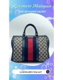 GUCCI BOSTON BAG IN GG CANVAS AND BLUE LEATHER TRIM "NANO RESTORE AND BAG SPA SERVICE"