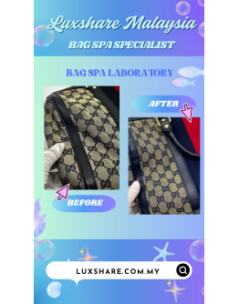 GUCCI BOSTON BAG IN GG CANVAS AND BLUE LEATHER TRIM "NANO RESTORE AND BAG SPA SERVICE"