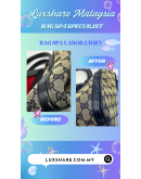 GUCCI BOSTON BAG IN GG CANVAS AND BLUE LEATHER TRIM "NANO RESTORE AND BAG SPA SERVICE"