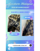 GUCCI BOSTON BAG IN GG CANVAS AND BLUE LEATHER TRIM "NANO RESTORE AND BAG SPA SERVICE"