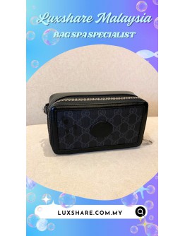 GUCCI CAMERA BAG IN BLACK GG CANVAS AND CALFSKIN LEATHER (WITHOUT THE STRAP)''LEATHER TREATMENT AND NANO RESTORE''