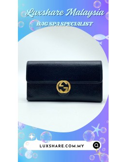  GUCCI INTERLOCKING LONG WALLET IN BLACK AND GOLD HARDWARE''GOLD PLATED AND NANO RESTORE''