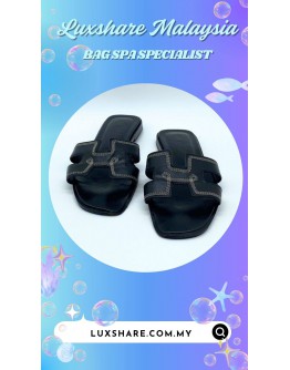 HERMES ORAN SANDALS IN BLACK (SHOE CLEANING,COLOR TOUCH UP)