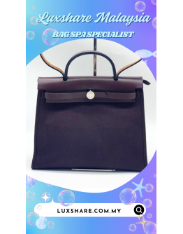 HERMES HERBAG IN DARK MAROON" BAG SPA SERVICE AND TREATMENT LEATHER"