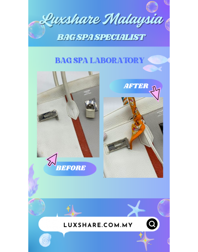 HERMES BIRKIN 35 IN WHITE TOGO LEATHER WITH PALLADIUM HARDWARE AND TWO TWILLY TIE ON HANDLE " BAG SPA SERVICE AND TREATMENT LEATHER"