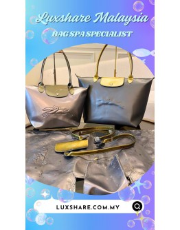 LONGCHAMP LE PILAGE HANDBAG SILVER SPECIAL EDITION IN METALLIC HANDLE (BAG SPA CLEANING, LEATHER REPLACEMENT)