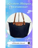 LONGCHAMP NAVY BLUE SHOULDER TOTE BAG WITH BROWN HANDLE (BAG SPA CLEANING,TREATMENT&CARE)