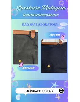 LONGCHAMP NAVY BLUE SHOULDER TOTE BAG WITH BROWN HANDLE (BAG SPA CLEANING,TREATMENT&CARE)