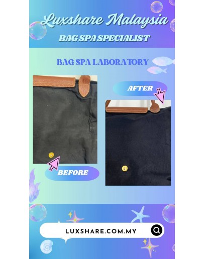 LONGCHAMP NAVY BLUE SHOULDER TOTE BAG WITH BROWN HANDLE (BAG SPA CLEANING,TREATMENT&CARE)