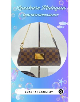 LOUIS VUITTON EVA DAMIER EBENE POCHETTE CLUTCH HANDBAG (BAG SPA CLEANING,TOUCH UP CORNER PART)